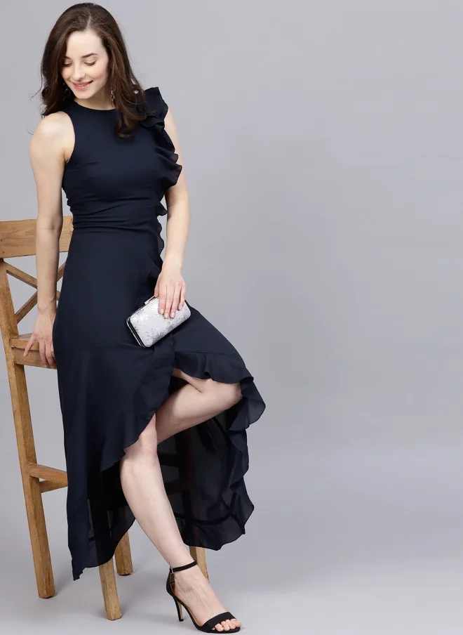 STREET 9 Navy Blue Ruffled Maxi Dress for Women