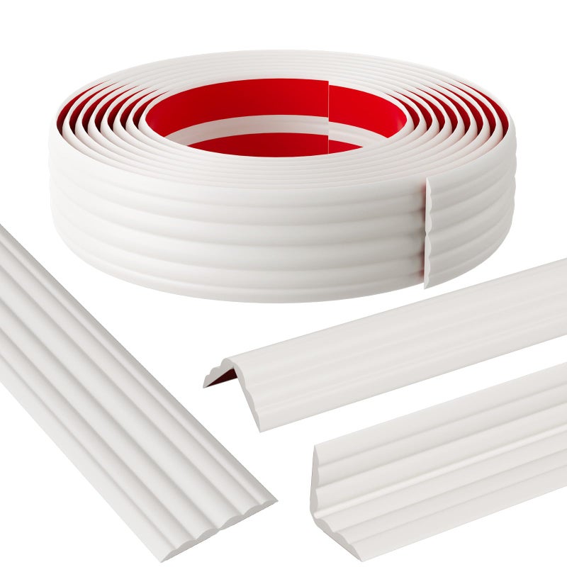 Elvone Peel and Stick Wall Corner Protector & Edge Guard, Self-Adhesive Flexible Trim Molding for Inside & Outside Corners, Wall, Countertop, 1.6" W x 20' L, White - Image 1