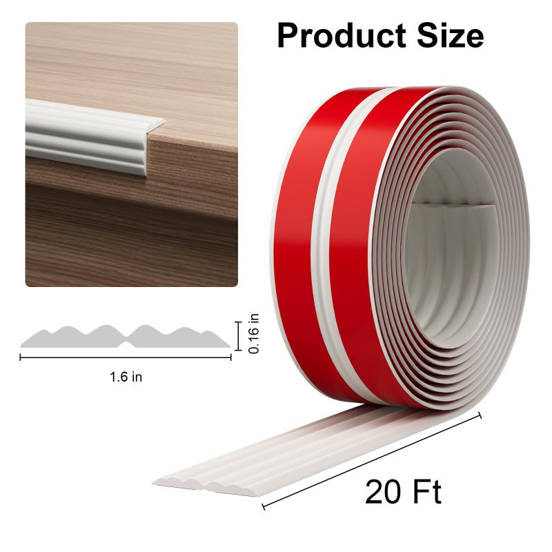 Elvone Peel and Stick Wall Corner Protector & Edge Guard, Self-Adhesive Flexible Trim Molding for Inside & Outside Corners, Wall, Countertop, 1.6" W x 20' L, White - Image 2