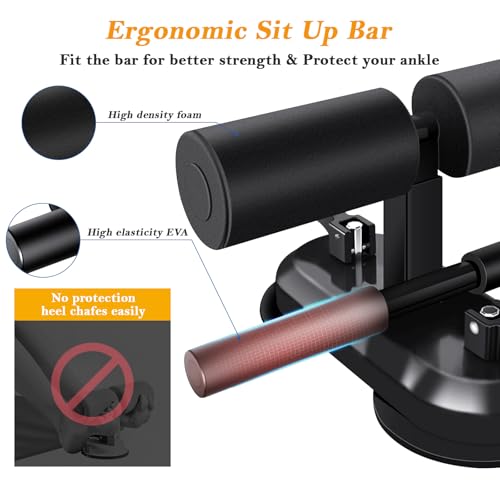 TARFEPA Sit Up Assistant Device Bar for Floor, Portable Sit Up Exercise Equipment with 2 Strong Suction Cups and Adjustable Foot Holder, Abs Master for Home Workout, Black - Image 4