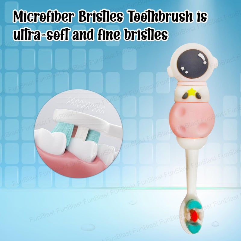 FunBlast Kids Toothbrush Animal Design Soft Tooth Brush, Extra Microfiber Soft Bristles Toothbrush For 3-6 Years Old Children, Manual Toothbrush For Kids, Boys And Girls (Pink Space) - 1 Count - Image 4