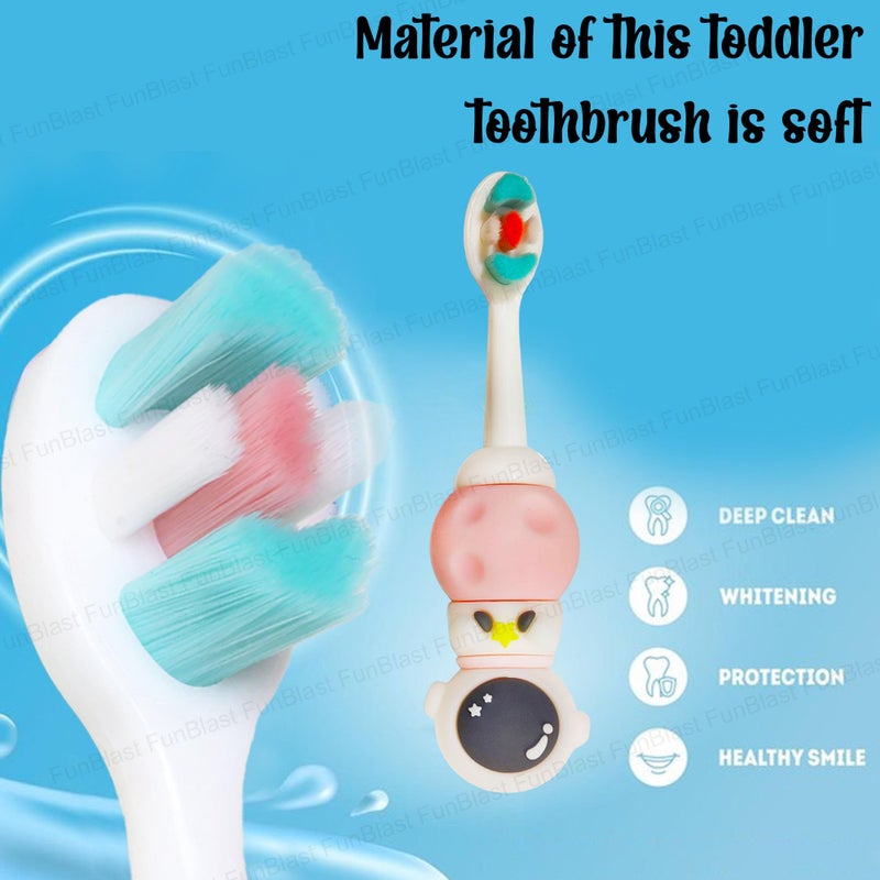FunBlast Kids Toothbrush Animal Design Soft Tooth Brush, Extra Microfiber Soft Bristles Toothbrush For 3-6 Years Old Children, Manual Toothbrush For Kids, Boys And Girls (Pink Space) - 1 Count - Image 3