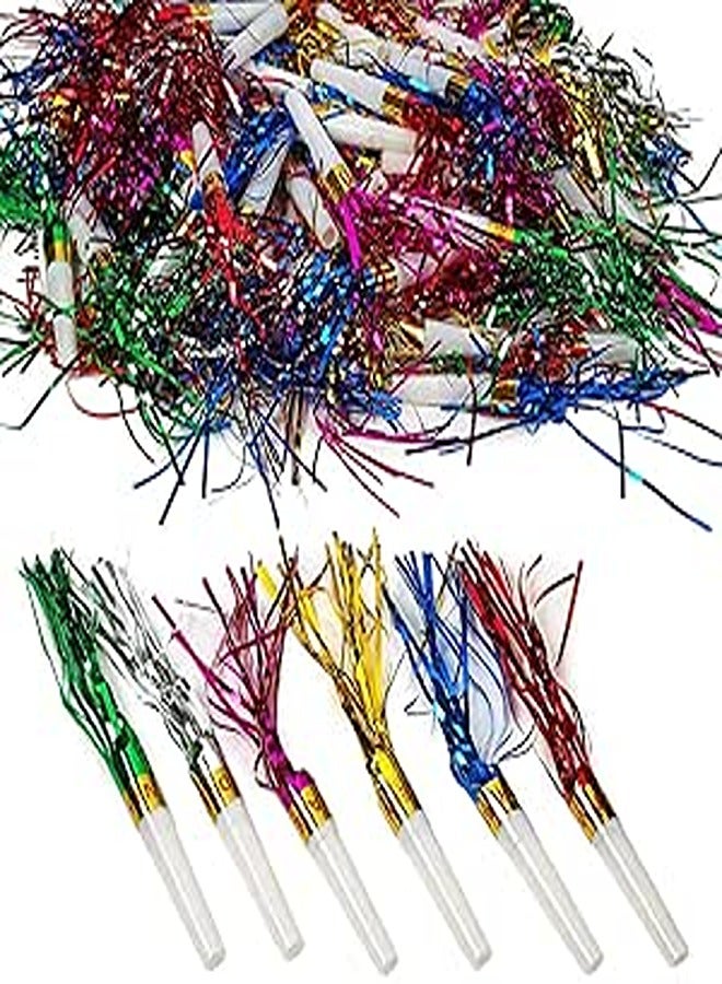 Kicko Fringed Noisemaker - 7 inches Musical Blow-Out Metallic Horn Noisemakers - Pack of 144 - Party Blowers, New Year's Party Noisemakers, Party Accessory, Prizes for Kids, Party Whistle