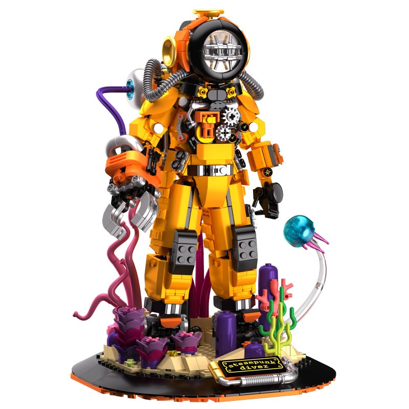 Brihappen Steampunk Diver Building Set for Adults Deep Sea Diving Explorer Model Cool Diver Robot Collectible Display Model Creative Building Toy Gifts 1287 Pieces - Image 3