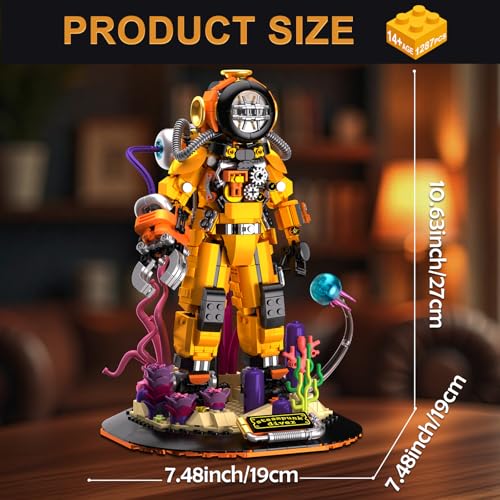 Brihappen Steampunk Diver Building Set for Adults Deep Sea Diving Explorer Model Cool Diver Robot Collectible Display Model Creative Building Toy Gifts 1287 Pieces - Image 5