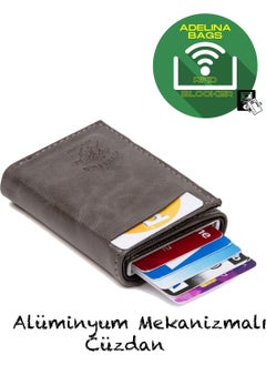 Adelina Bags Gray Aluminum Mechanism Sliding Card Holder Wallet Accessory  - Image 1