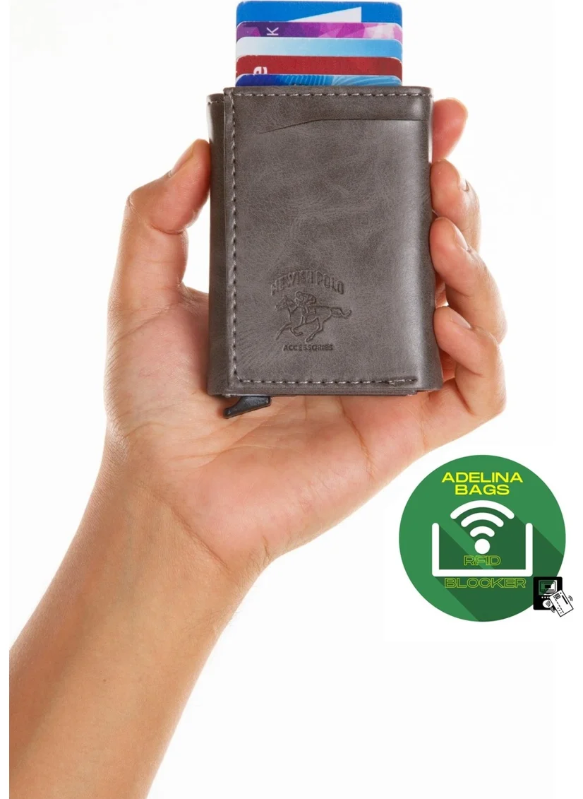 Adelina Bags Gray Aluminum Mechanism Sliding Card Holder Wallet Accessory