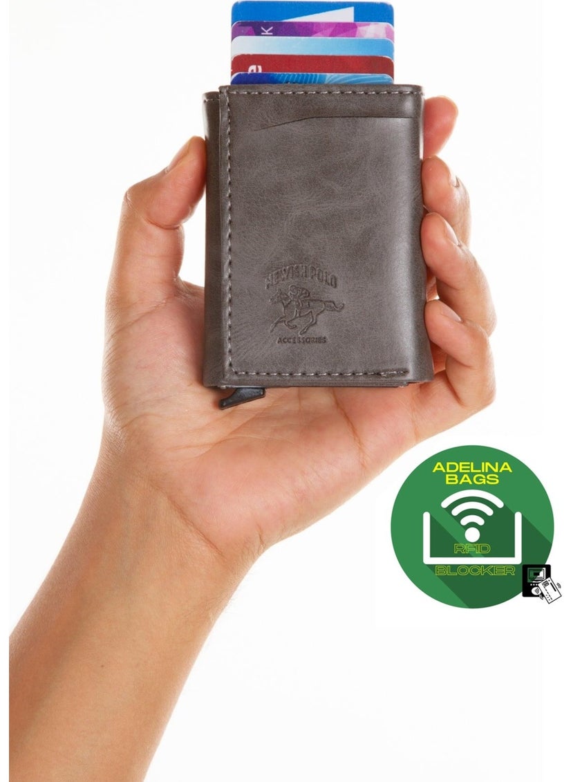 Adelina Bags Gray Aluminum Mechanism Sliding Card Holder Wallet Accessory  - Image 3