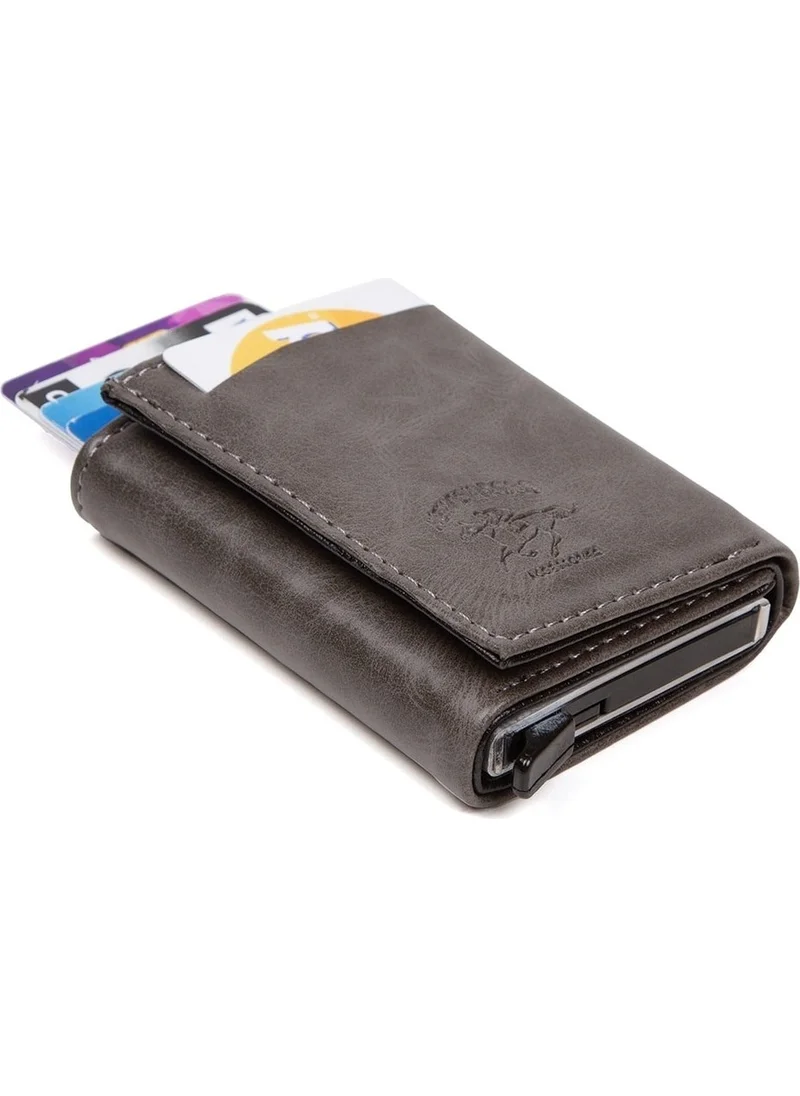 Adelina Bags Gray Aluminum Mechanism Sliding Card Holder Wallet Accessory