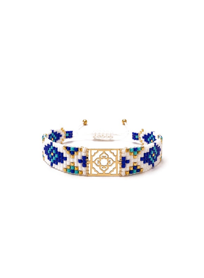 Handwoven Miyuki Beaded Bracelet with 18K Real Gold Centerpiece , Elegant Handmade Jewelry for Women