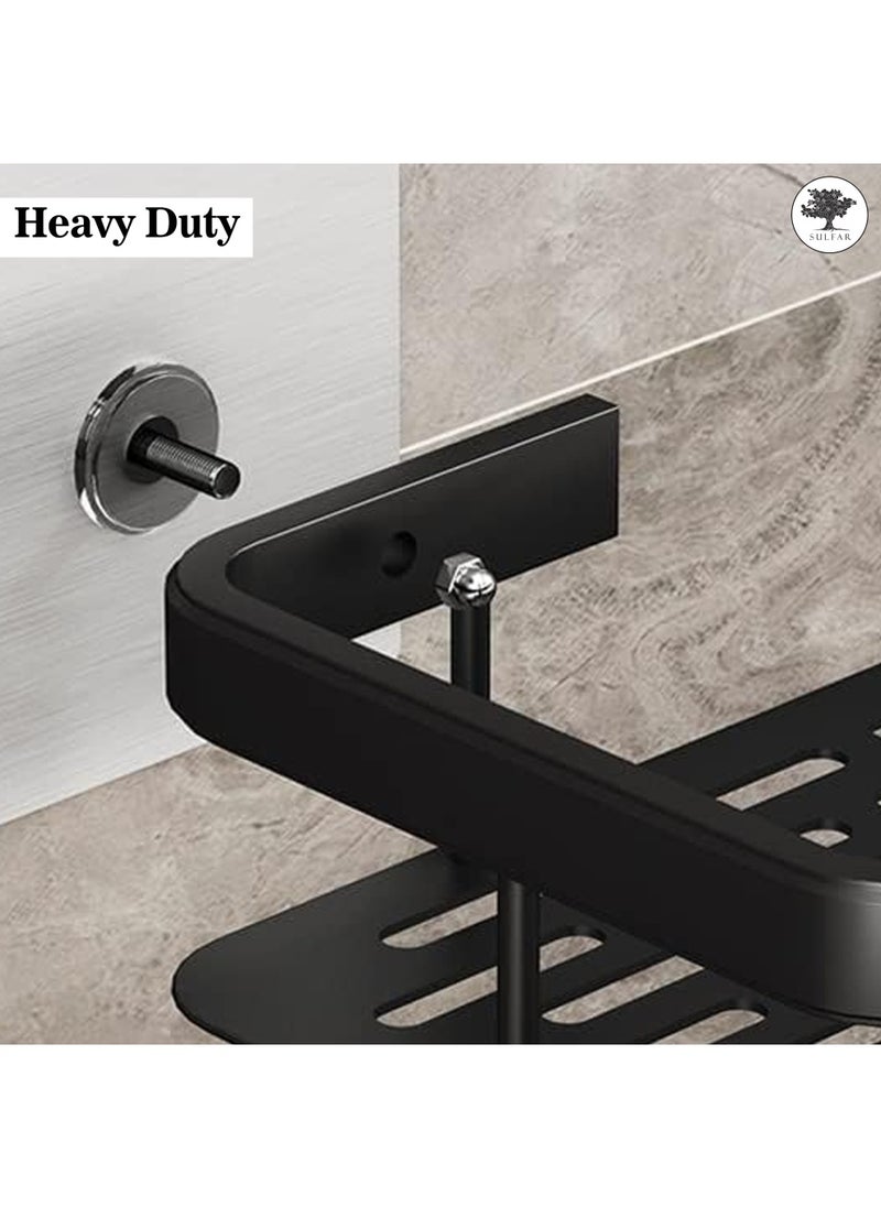 sulfar - Sulfar Stainless Steel Self Adhesive Bathroom Shelf/No Drill Sticker Wall Mounted Shelf for Kitchen/Multipurpose Storage Rack Shelf for Home, Kitchen, Laundry Room (Black) Pack of 1 - Image 1