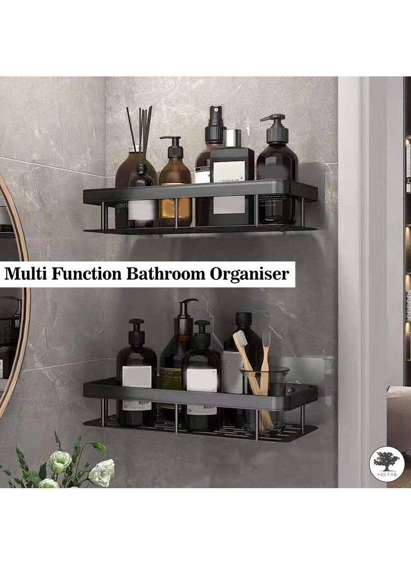 sulfar - Sulfar Stainless Steel Self Adhesive Bathroom Shelf/No Drill Sticker Wall Mounted Shelf for Kitchen/Multipurpose Storage Rack Shelf for Home, Kitchen, Laundry Room (Black) Pack of 1 - Image 1