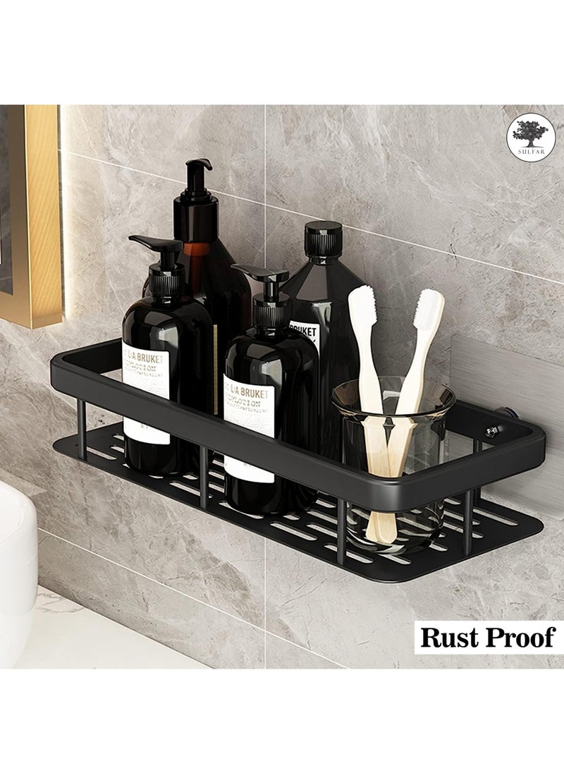 sulfar - Sulfar Stainless Steel Self Adhesive Bathroom Shelf/No Drill Sticker Wall Mounted Shelf for Kitchen/Multipurpose Storage Rack Shelf for Home, Kitchen, Laundry Room (Black) Pack of 1 - Image 1