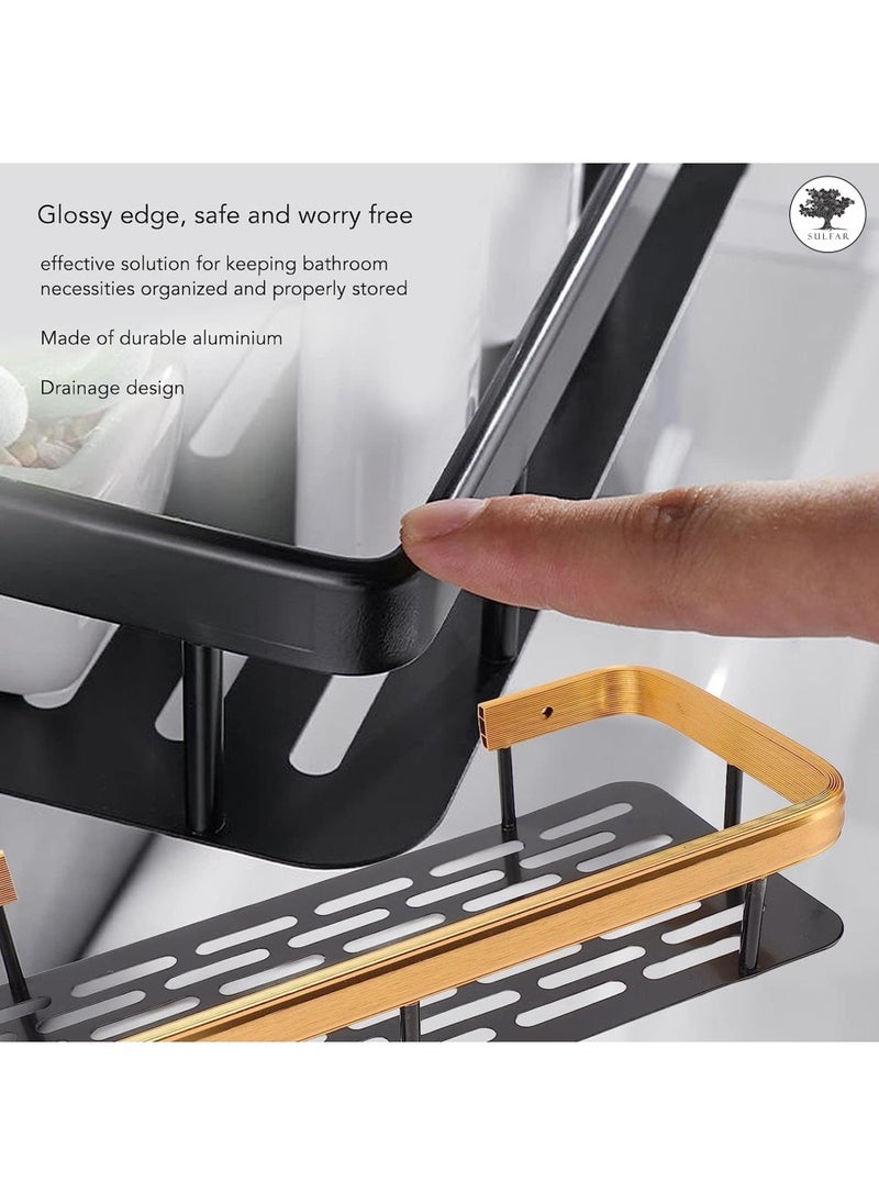 sulfar - Sulfar Stainless Steel Self Adhesive Bathroom Shelf/No Drill Sticker Wall Mounted Shelf for Kitchen/Multipurpose Storage Rack Shelf for Home, Kitchen, Laundry Room (Black) Pack of 1 - Image 1