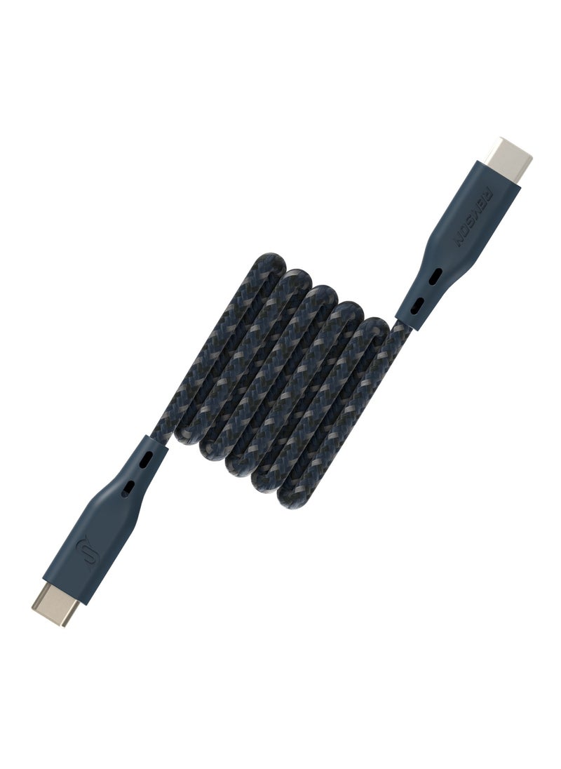 Remson - USB-C to Type-C Remson Rapid-Link Nylon Braided Cable Fast Charge & Data Sync 2 Meters Blue - Image 1