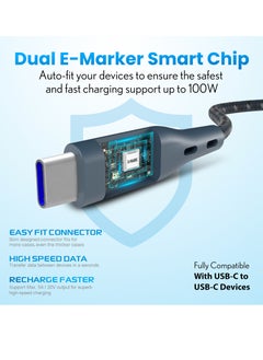Remson USB-C to Type-C Remson Rapid-Link Nylon Braided Cable Fast Charge & Data Sync 2 Meters Blue  - Image 4