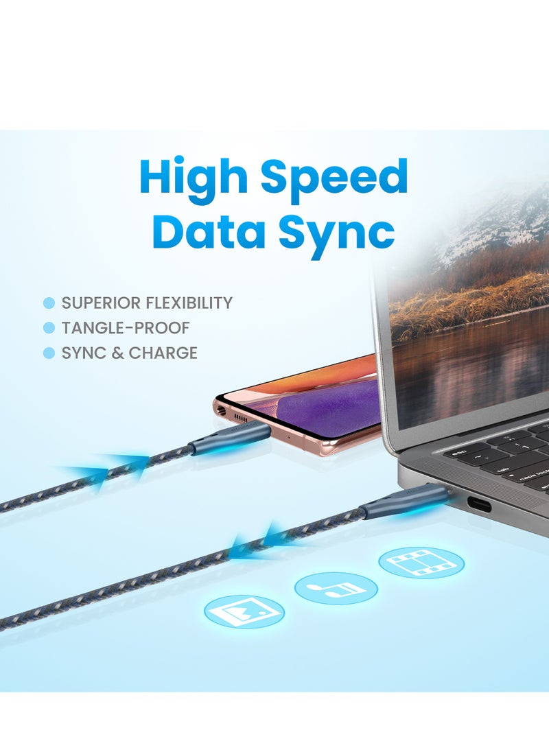Remson - USB-C to Type-C Remson Rapid-Link Nylon Braided Cable Fast Charge & Data Sync 2 Meters Blue - Image 1