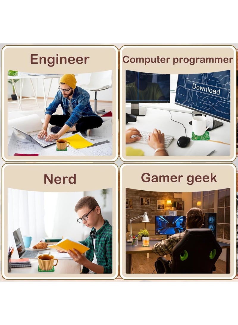 SOLARAE PCB Coasters, 4 Pcs Circuit Board Coasters, Funny Coasters Desk Decor, Men Funny Drink Coasters with Anti-Slip Pad, for Coffee Table Geeks Engineer Boyfriend Dads Gifts, Green - Image 4