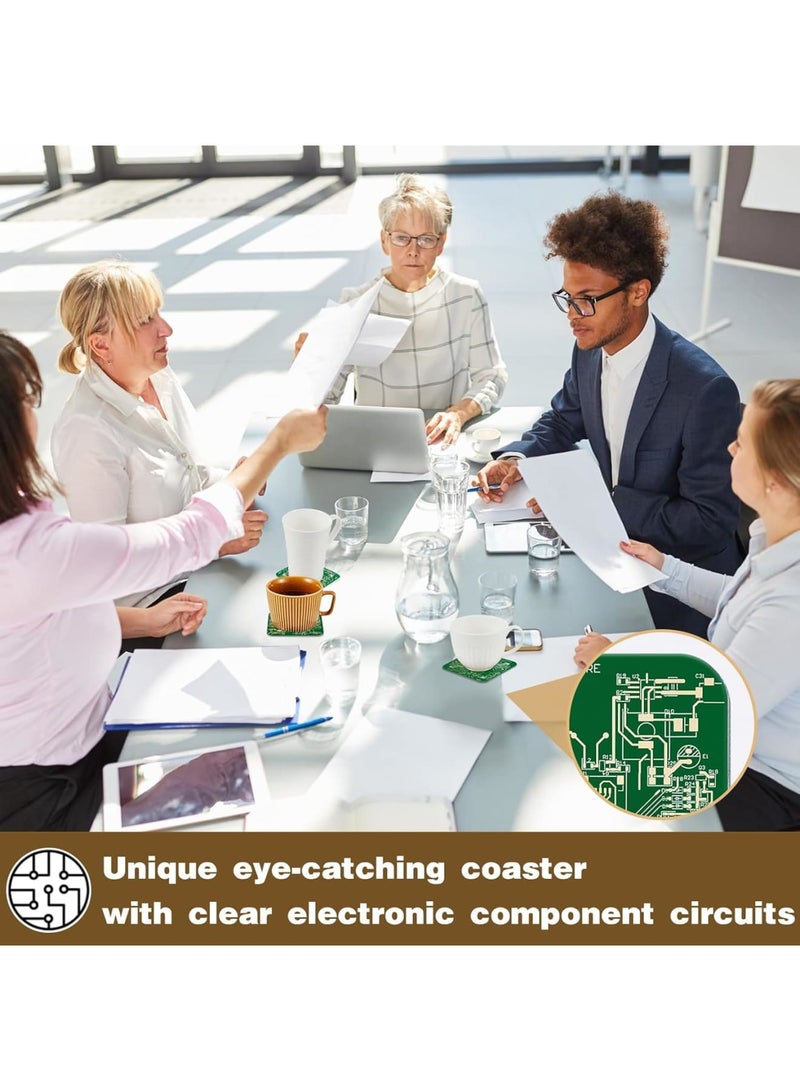 SOLARAE PCB Coasters, 4 Pcs Circuit Board Coasters, Funny Coasters Desk Decor, Men Funny Drink Coasters with Anti-Slip Pad, for Coffee Table Geeks Engineer Boyfriend Dads Gifts, Green - Image 5