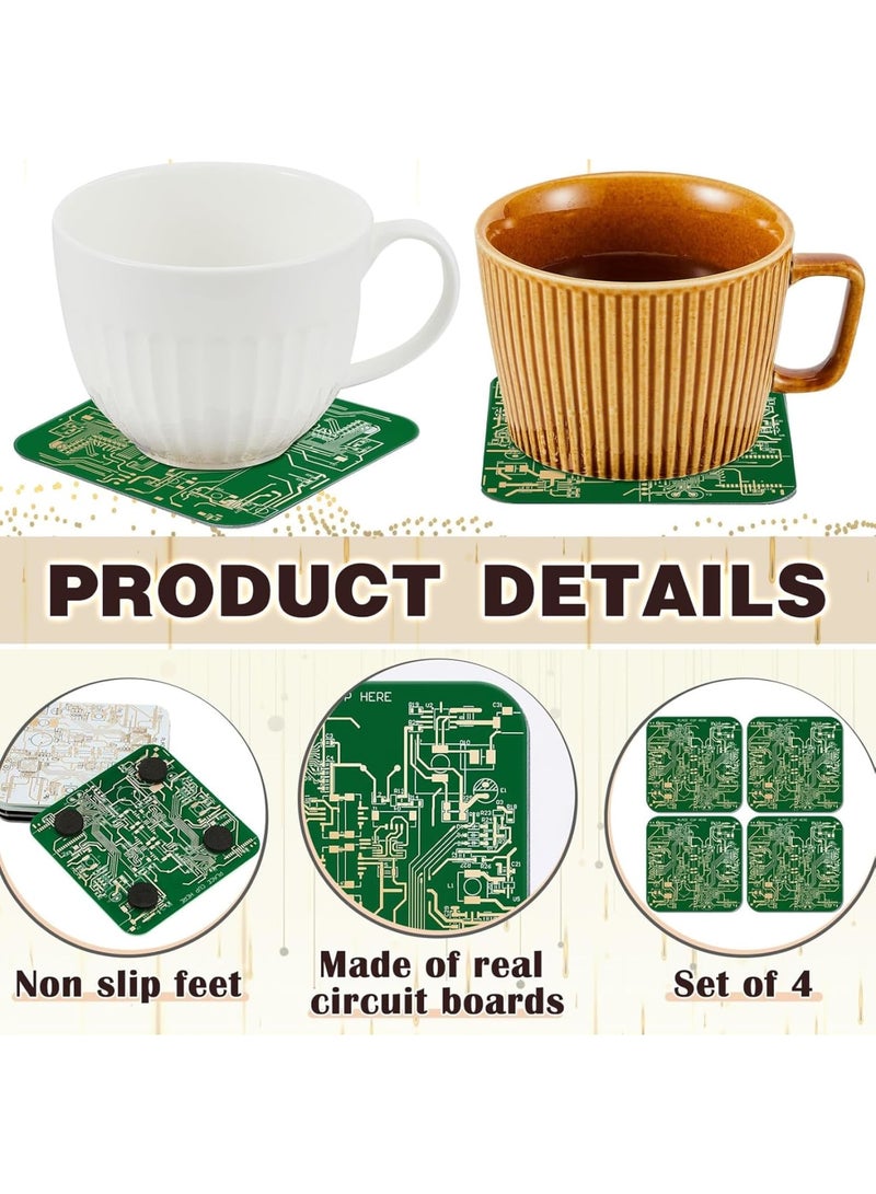 SOLARAE PCB Coasters, 4 Pcs Circuit Board Coasters, Funny Coasters Desk Decor, Men Funny Drink Coasters with Anti-Slip Pad, for Coffee Table Geeks Engineer Boyfriend Dads Gifts, Green - Image 3