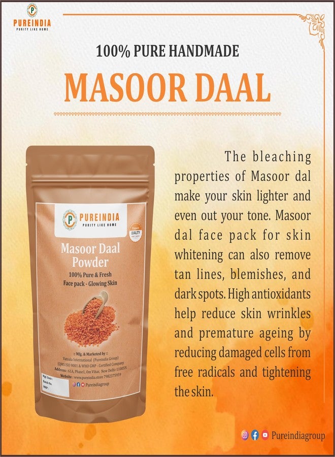 PureIndia Masoor daal Face Mask-100 Gm, All Skin Type For Radiant Skin,Brightening & Removes- Dark Spots,Acne,Pimples, Blemishes. For Men & Women. 100% Masoor daal. By- PUREINDIA - Image 5