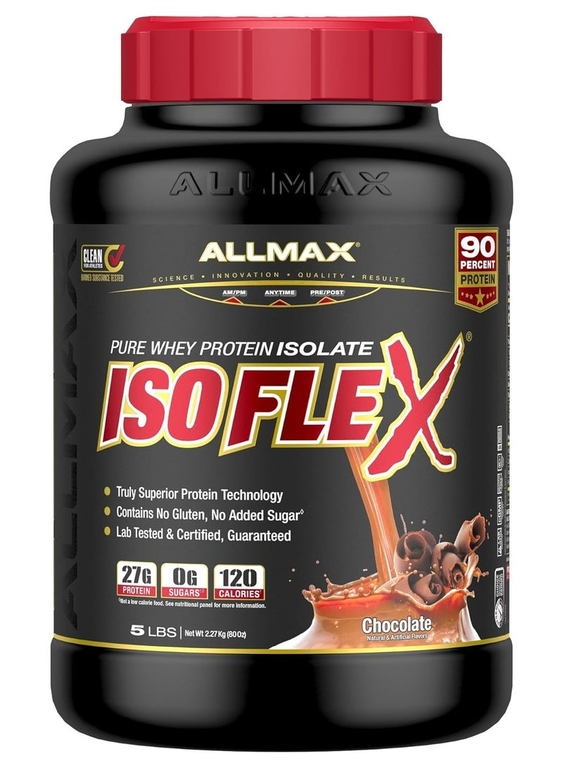 AllMax Nutrition ALLMAX ISOFLEX Whey Protein Isolate, Chocolate - 5 lb - 27 Grams of Protein Per Scoop - Zero Fat & Sugar - 99% Lactose Free - Gluten Free & Soy Free - Approx. 75 Servings  - Image 1