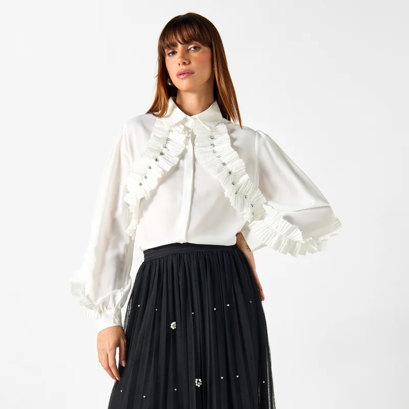 2Xtremz 2Xtremz Ruffle Detail Shirt with Long Sleeves