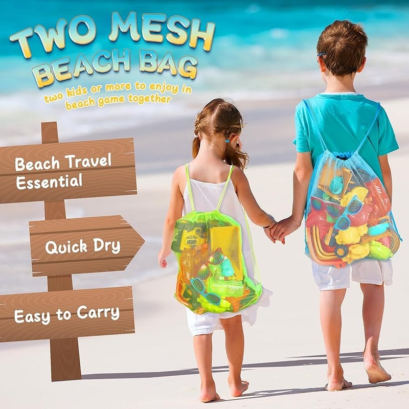 HUITEM Beach Toys for Kids, Sand Toys with 2 Collapsible Beach Bucket,3 Dump Truck,2 Sunglasses,Ocean Molds,Sandbox Shovel,2 Mesh Bag Sand Castle Building Kit Travel Beach Essentials for Toddler 3-10 - Image 2