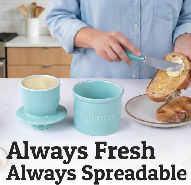 Priority Chef PriorityChef Butter Crock with Lid with Water Line, Ceramic French Butter Dish to Leave On Counter, Cool Green - Image 4