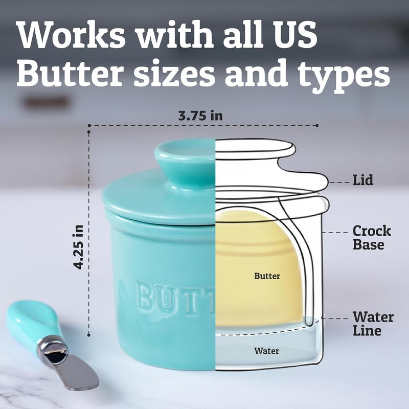 Priority Chef PriorityChef Butter Crock with Lid with Water Line, Ceramic French Butter Dish to Leave On Counter, Cool Green - Image 5