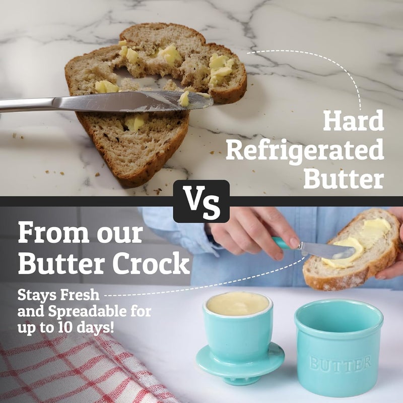 Priority Chef PriorityChef Butter Crock with Lid with Water Line, Ceramic French Butter Dish to Leave On Counter, Cool Green - Image 2