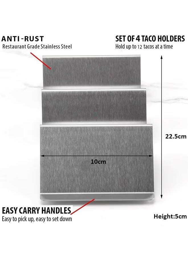 LENND Taco Holder Stand - Set of 4 - Oven & Grill Safe Stainless Steel Taco Racks With Handles - Fill & Serve Tacos With Ease - Taco Trays - Image 2