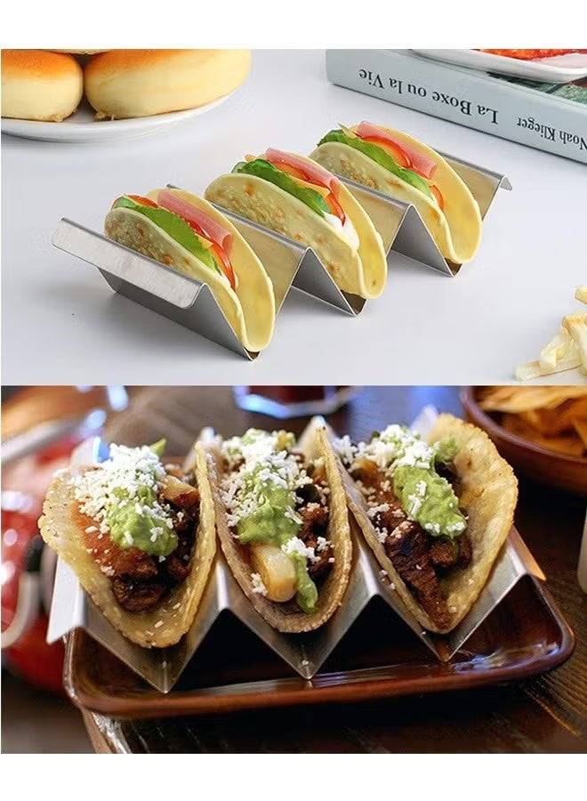 LENND Taco Holder Stand - Set of 4 - Oven & Grill Safe Stainless Steel Taco Racks With Handles - Fill & Serve Tacos With Ease - Taco Trays - Image 3