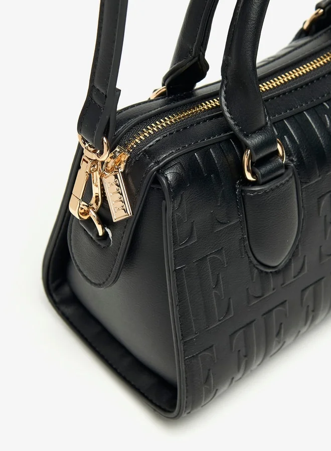 ELLE Women Monogram Embossed Tote Bag with Detachable Strap and Zip Closure