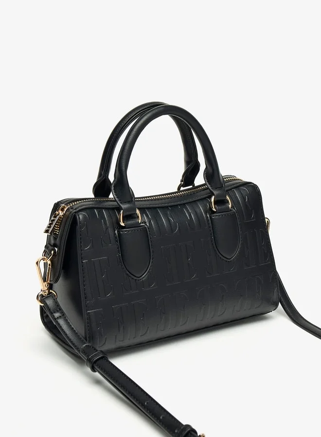 ELLE Women Monogram Embossed Tote Bag with Detachable Strap and Zip Closure