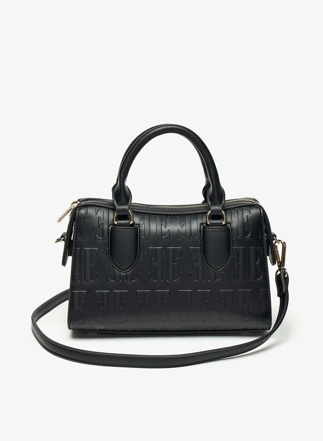 ELLE Women Monogram Embossed Tote Bag with Detachable Strap and Zip Closure