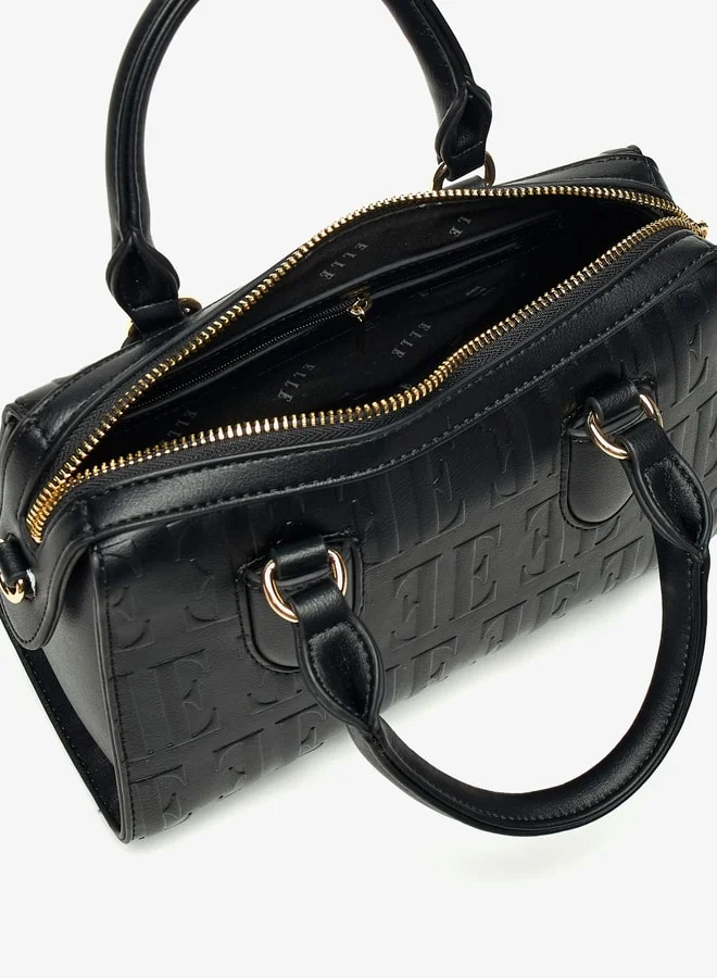 ELLE Women Monogram Embossed Tote Bag with Detachable Strap and Zip Closure