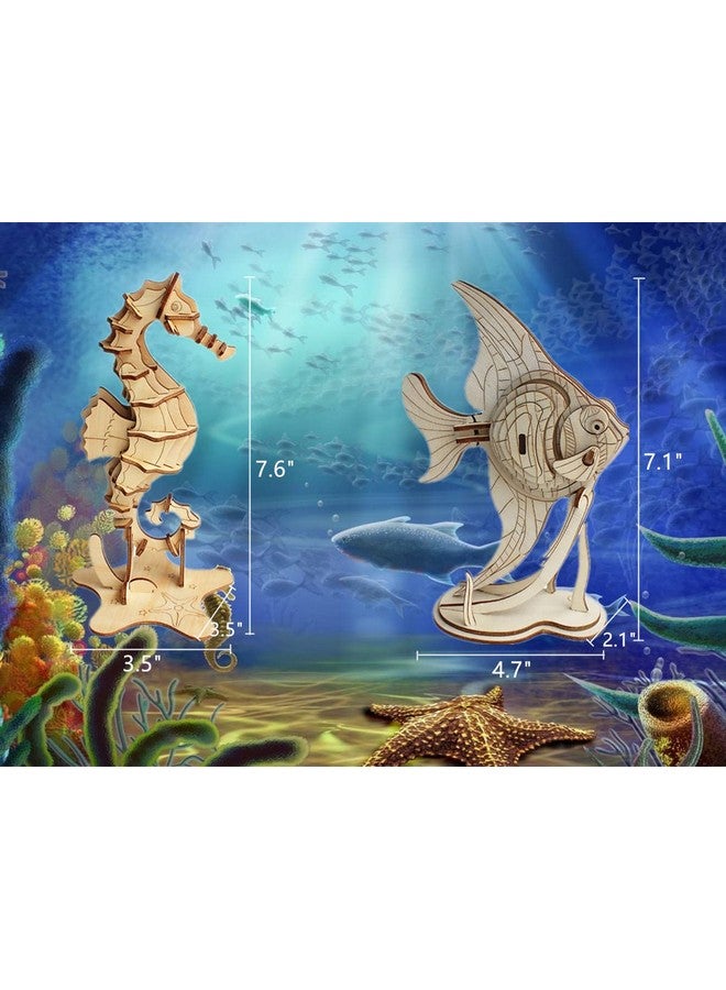 i-CHONY 3D Wooden Sea Animal Puzzle - 6 Piece Set Wood Sea Animals Skeleton Assembly Model Kits - Wooden Crafts DIY Brain Teaser Puzzle - STEM Toys Gifts for Kids and Adults Teens Boys Girls - Image 2