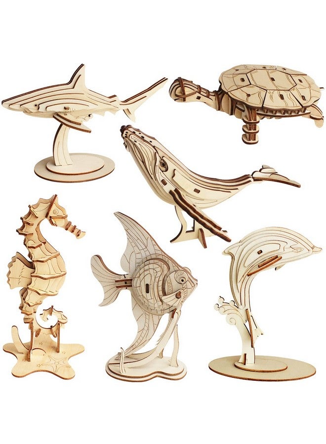 i-CHONY 3D Wooden Sea Animal Puzzle - 6 Piece Set Wood Sea Animals Skeleton Assembly Model Kits - Wooden Crafts DIY Brain Teaser Puzzle - STEM Toys Gifts for Kids and Adults Teens Boys Girls - Image 1