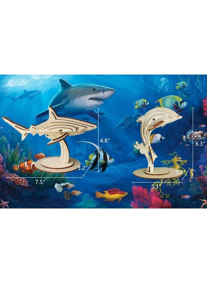 i-CHONY 3D Wooden Sea Animal Puzzle - 6 Piece Set Wood Sea Animals Skeleton Assembly Model Kits - Wooden Crafts DIY Brain Teaser Puzzle - STEM Toys Gifts for Kids and Adults Teens Boys Girls - Image 3