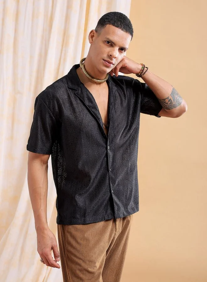 شركة المرآب الهندية Men Relaxed Fit Solid Half Sleeves Cuban Collar Resort Wear Shirt