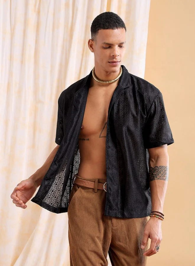 شركة المرآب الهندية Men Relaxed Fit Solid Half Sleeves Cuban Collar Resort Wear Shirt