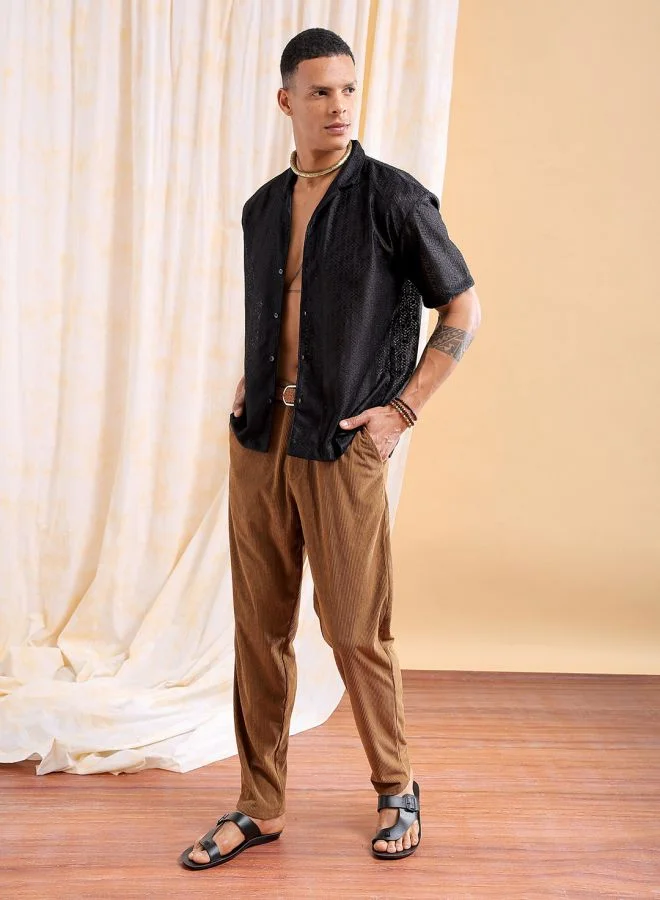 شركة المرآب الهندية Men Relaxed Fit Solid Half Sleeves Cuban Collar Resort Wear Shirt