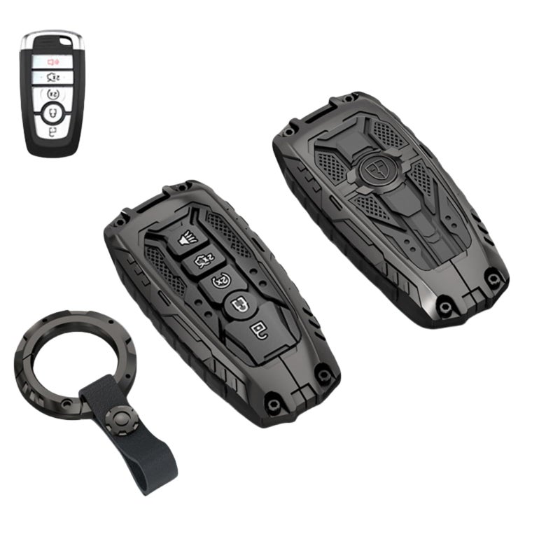 facaizhu Heavy Key Fob Cover Case Protector for Ford, Keychain, Accessories for Ford Explorer Fusion Escape Edge Expedition F150 F250 F350 F450 F550 Maverick Mustang 3/4/5 Buttons (Model-A Black) - Image 1