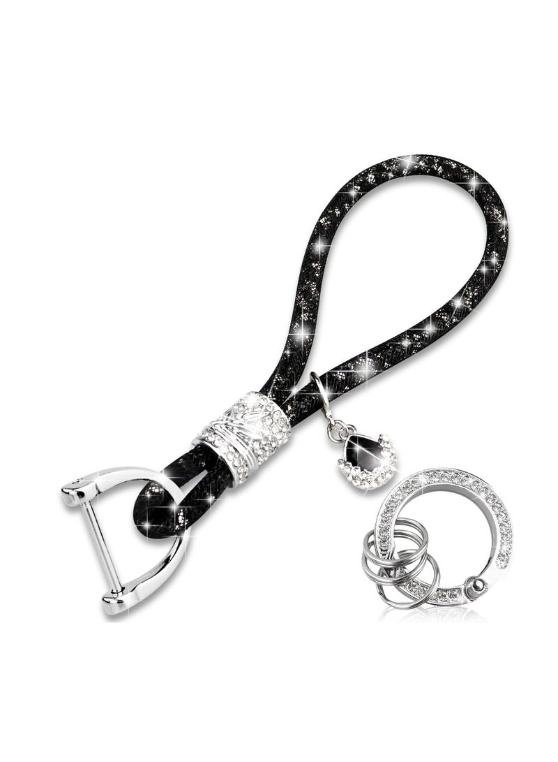Y&D Car keychain for Women, Crystal Keychain, Diamond Bling Rhinestones Key Chain Ring, Wrist Lanyard, Girls Women Keys, key (Black)  - Image 1