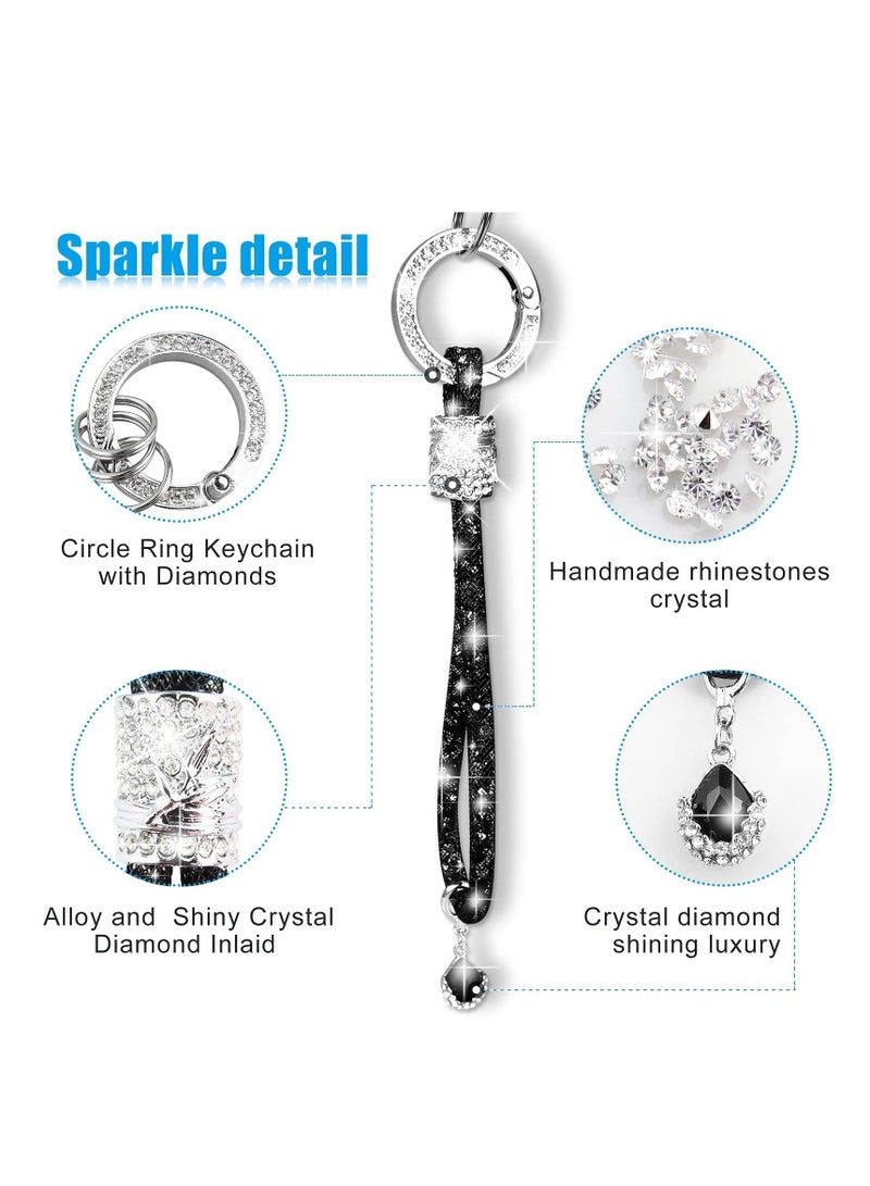 Y&D Car keychain for Women, Crystal Keychain, Diamond Bling Rhinestones Key Chain Ring, Wrist Lanyard, Girls Women Keys, key (Black)  - Image 3