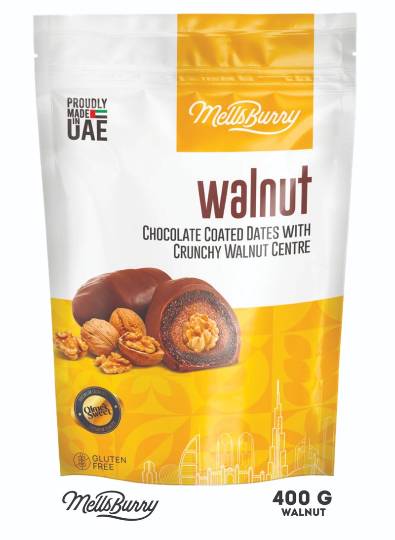 MELLSBURRY Walnut Chocolate Coated Dates with Crunchy Walnut Centre 400g | Premium UAE Made Gluten Free Dates - Image 1