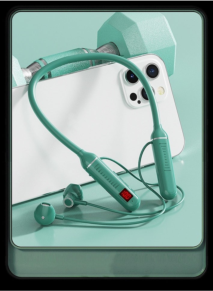 Generic Digital display neck-worn wireless bluetooth headset multi-functional large-capacity semi-in-ear sports stereo hanging neck headset (green)  - Image 1