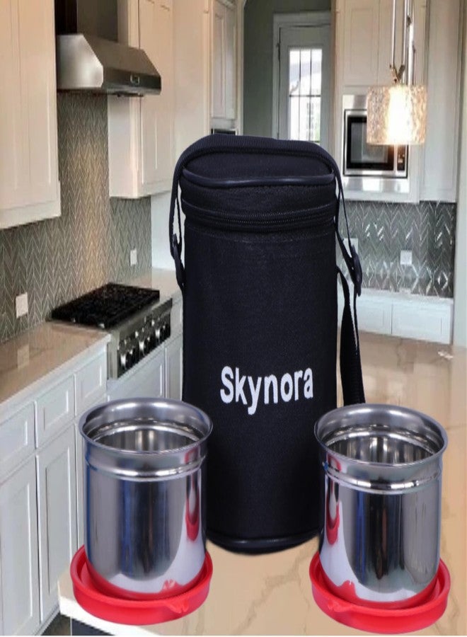 SKYNORA طقم علب غداء SKYNORA Executive من الفولاذ المقاوم للصدأ، قطعتان مع حقيبة | حاويات من الفولاذ المقاوم للصدأ مانعة للتسرب | علب غداء لوجبات كاملة للمكتب والمدرسة والسفر (500 مل + 500 مل، أحمر) - Image 3