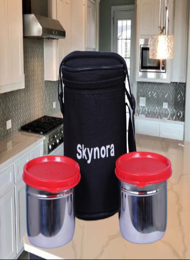SKYNORA طقم علب غداء SKYNORA Executive من الفولاذ المقاوم للصدأ، قطعتان مع حقيبة | حاويات من الفولاذ المقاوم للصدأ مانعة للتسرب | علب غداء لوجبات كاملة للمكتب والمدرسة والسفر (500 مل + 500 مل، أحمر) - Image 1